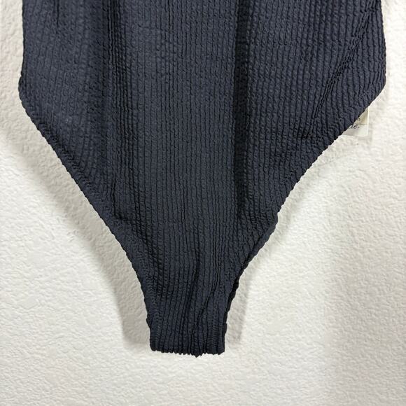 Aerie Size XS Crinkle Birthday Scoop Cheekiest One Piece Swimsuit Black Knit - Picture 6 of 9